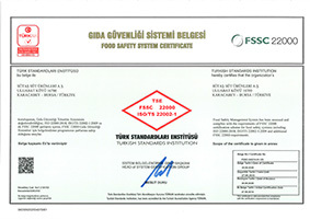 FSSC 22000 GIDA GÜVENLİĞİ YÖNETİM SİSTEMİ SERTİFİKASI - KARACABEY